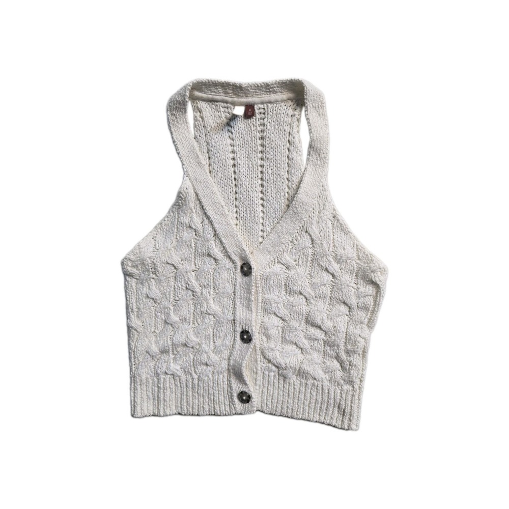 PILCRO by Anthropologie Cable-Knit Sweater Tank in Ivory Size Medium